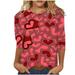 Tuphregyow Tops for Women Ladies 3/4 Sleeve Heart Graphic T-Shirt Comfy Casual Plus Size Tunic Top For Ladies Pullover Blouse Round Neck Dressy Loose Tummy Hiding Red S