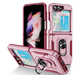 Case for Samsung Galaxy Z Flip 5 - Pink Rubberized Hybrid Protective with Shock Absorption & Built In Rotatable Ring Stand