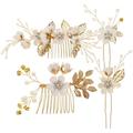 ARTEA 4pcs Wedding Handmade Fashion Hair Comb Set Floral Bridal Headpiece Hair Accessories Rhinestone Wedding Dress Accessories (White)