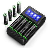 HiQuick Rechargeable AA AAA Batteries with Charger 2800mAh AA Batteries (4 Pack) & 1100mAh AAA Batteries (4 Pack) with 5V 2A USB Fast Charging AA AAA Battery Charger