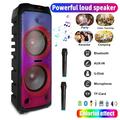 Curuk Wireless Speaker With 2 Wireless Mic 5 100W Bluetooth Speaker Dual 12 Woofer & 3 Tweeter Portable Sound PA System Loud LED Fire Light USB TF FM or AUX with Bass and Treble Controls