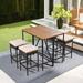 Latitude Run® 4 - Person Rectangular Outdoor Dining Set w/ Cushions Wood/Metal in Black/Brown/White | 43.3 W x 31.5 D in | Wayfair