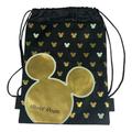 Disney Accessories | Black Gold Knapsack Backpack Disney Mickey Mouse Drawstring Travel Bag For Women | Color: Gold | Size: Os