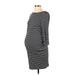 Noppies Maternity Casual Dress - Sheath Crew Neck Long sleeves: Black Stripes Dresses - Women's Size X-Small