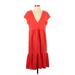 Zara Casual Dress - Mini V Neck Short sleeves: Red Solid Dresses - Women's Size Small