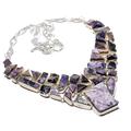 VACHEE Purple Russian Charoite Rough Rock Handmade Heavy Collar Necklace 18" Girls Women 925 Sterling Silver Plated Jewelry From 138