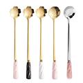 Bulk Spoons 5PC Set Stainless Steel Dessert Spoon Flower-Shaped Spoon with Ceramic Handle Creative Ice Cream Dessert Spoon for Tableware Kitchen Spoons for Eating (B)