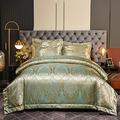 DXHOME Bed Linen 200 x 200 cm Gold Light Green Silk Satin Baroque Duvet Cover Romantic Jacquard Floral Pattern Luxury 3-Piece Set Double Bed with Zip and 2 Pillowcases 80 x 80 cm