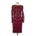 Tadashi Shoji Cocktail Dress - Party High Neck 3/4 sleeves: Burgundy Dresses - Women's Size 10