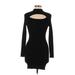 Derek Heart Casual Dress - Mini High Neck Long sleeves: Black Print Dresses - Women's Size Large