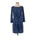 BCBGMAXAZRIA Casual Dress - Shift Crew Neck 3/4 sleeves: Blue Dresses - Women's Size X-Small