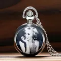 Montre de poche rétro Marilyn Monroe petite montre à Quartz en argent émaillé avec collier chaîne