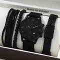 Ensemble de montres à quartz en cuir noir pour hommes bracelet de luxe mode d'affaires coffret