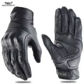 Gants de course de moto en cuir vintage pour hommes et femmes gants de motard doigts complets