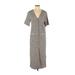 Lou & Grey Casual Dress - Midi V-Neck Short sleeves: Ivory Stripes Dresses - Women's Size X-Small