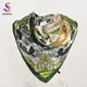 BYSIFA| Bright Green Silk Scarf Cape Elegant Floral Design Satin Square Scarves Shawls 90*90cm