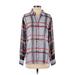 Vince Camuto Long Sleeve Blouse: Blue Plaid Tops - Women's Size Small