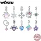 WOSTU 925 Sterling Silver Cross Charm Butterfly Pendant Rainbow Star Puzzle Beads Fit DIY Bracelet