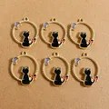 10pcs 22x28mm Cartoon Animal Cat Charms Enamel Moon Charms Pendants for Jewelry Making Women Cute