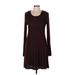 Maurices Casual Dress - A-Line Scoop Neck Long sleeves: Burgundy Print Dresses - Women's Size Medium