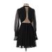 Express Cocktail Dress - Mini Plunge Long Sleeve: Black Solid Dresses - Women's Size 2