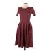 Lularoe Casual Dress - Fit & Flare: Burgundy Jacquard Dresses - Women's Size Medium