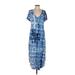 Venus Casual Dress - Midi V-Neck Short sleeves: Blue Tie-dye Dresses - Women's Size Small