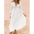 robe blanche Robe casual Robe Évasée Femme robe longue Dentelle Patchwork Vacances Plage Vêtement de rue Maxi Col V Manches 3/4 Ample Noir Blanche Taille unique