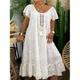 robe blanche Robe dentelle Robe casual Femme robe longue Dentelle A Volants Plein Air Rendez-vous Vêtement de rue Maxi Col Ras du Cou Manche Courte Ample Noir Blanche S M L XL 2XL