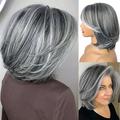 perruque grise courte avec frange de rideau perruques gris argenté en couches pour femmes perruques en couches bob coupe lutin perruque en couches perruques de cheveux synthétiques
