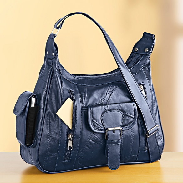 Patchwork-Ledertasche blau Image