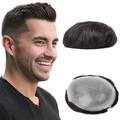 Toupee for Men 8x10 Inch 0.06mm Thin PU Skin Mens Toupee Human Hair Natural Black Mens Hair Piece V-looped Hair Wig for Men Replacement Hair System Hairpieces