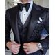 Black Men's Prom Wedding Party Tuxedos 3 Piece Peak Floral Jacquard Plus Size Tailored Fit Single Breasted One-button 2024