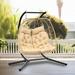 Dextrus Hanging Egg Chair Swing Chair with Stand Double Egg Chair 2 Person Wicker Chair Indoor Outdoor Hammock Egg Chair with Cushions 500lbs for Patio Bedroom Garden and Balcony Beige