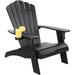 Outdoor Adirondack Chair All-Weather Potia Armchair with Cup Holder Modern Accent Oversized Lounge Chair for Fire Pit Porch Law Balcony Backyard Black