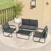 4 Piece Outdoor Patio Furniture Set Patio Conversation Set with Removable Seating Cushion and Rectangular Coffee Table