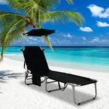 WENZHOU Outdoor Folding Chaise Lounge Chair 5-Fold Reclining Beach Chair Patio Recliner Chair w/ 360Â° Canopy Shade & Side Storage Pocket Portable Chaise Lounge for Beach Sunbathing (1 Black)