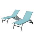 Patio Lounge Chairs Outdoor Set of 3 Aluminum Lounge Chairs for with 5 Adjustable Position and Wheels 2 Lounge Chairs and 1 Side Table for Patio Beach Poolside 350LBS Weight Capacity Gray