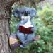 HTHJSCO Solar Charging Baby Bear&Koala Reading Book Sculpture Resin Animal Statue Outdoor Decoration with Solar Led Lights Yard Art Sculpture for Yard Patio Porch Decoration