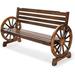 NLIBOOMLife Rustic Wooden Wheel Bench 41 2-Person Wagon Slatted Seat Outdoor Patio 350lbs High Capacity Weather Resistance