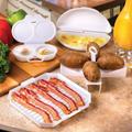 JUNWELL 4Pcs Microwave Cooking Set Heat Resistant Dishwasher Safe Microwave Oven Cookware Set with Bacon Baking Plate Egg Steamer Fried Egg Box Potato Rack for Home Kitchen BPA Free