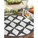 Unique Loom X Outdoor Modern Rug 7 10 x 7 10 Round Black and White