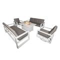 Aluminum Patio Furniture Set 5 Pieces Outdoor Sectional Conversation Set with 55.12 Fire Pit Table 8 Seaters All-Weather Modern Seating Set for Backyard - 2 Swivel + 2 x 3 Seater Sofa