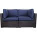 NLIBOOMLife Patio Sectional Corner Sofa Low Back All-Weather Wicker Loveseats Outdoor Rattan Couch Set Conversation Setsï¼ˆDark Blueï¼‰