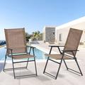 WENZHOU Patio Folding Chair Set of 2 Outdoor Portable Sling Chairs for Balcony Garden & Lawn Brown