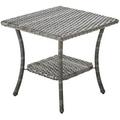 NLIBOOMLife Patio Table Outdoor - Rattan Wicker Coffee Table with Glass Top and 2-Tier Rectangle for Outdoor Patio Porch Deck Balcony Garden(Mixed Grey/Glass Top)