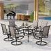 7 Pieces Patio Dining Set Rectangular Black Metal Table with 6 Padded Textilene Fabric Swivel Chairs Outdoor Furniture Set with Umbrella Hole for Garden Poolside Backyard Porch