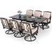 9 PCS Patio Dining Set Outdoor Table and Chair Furniture Set with 8 Metal Swivel Chairs and 1 Retangle Extendable Table Beige Cushion