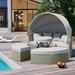 Patio Furniture Set Outdoor Sectional Round Daybed Sunbed with Retractable Canopy Separate Seating and Removable Gray Cushion All-Weather Wicker Conversation Set for Yard Garden Deck Pool