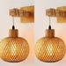 Battery operated wall sconces with remote control (No Wiring Install) Woven bamboo cage -shaped lanterns indoor wall lights fixtures modern style wall lamps set of 2 wall lights for bedroom